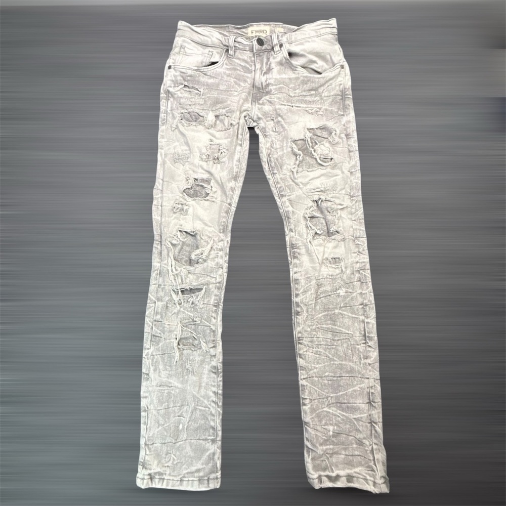 FWRD Denim Jeans Men’s 29x32 Grey Acid Wash Distressed Ripped Biker Moto Stretch